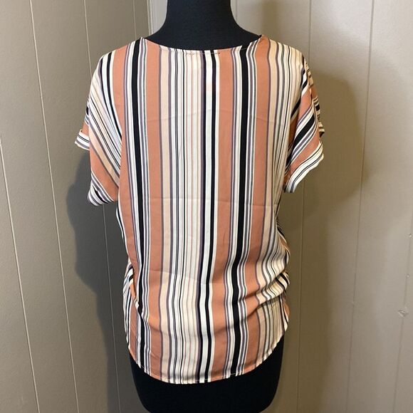 W5 Anthropologie Women’s Small Short Sleeve Tunic Top Wrap High Low Hem Stripes - Picture 4 of 6